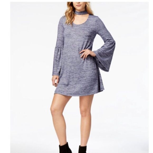 Kensie Women’s Choker Neck Bell Sleeve Mini Flare Knit Dress - Picture 1 of 8
